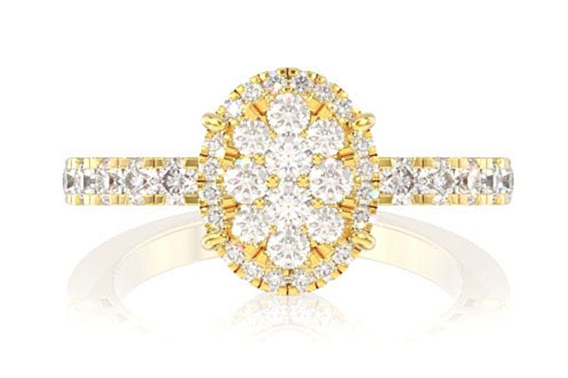 OVAL CLUSTER HALO DIAMOND ENGAGEMENT RING 14K SOLID GOLD - 0.75CTW