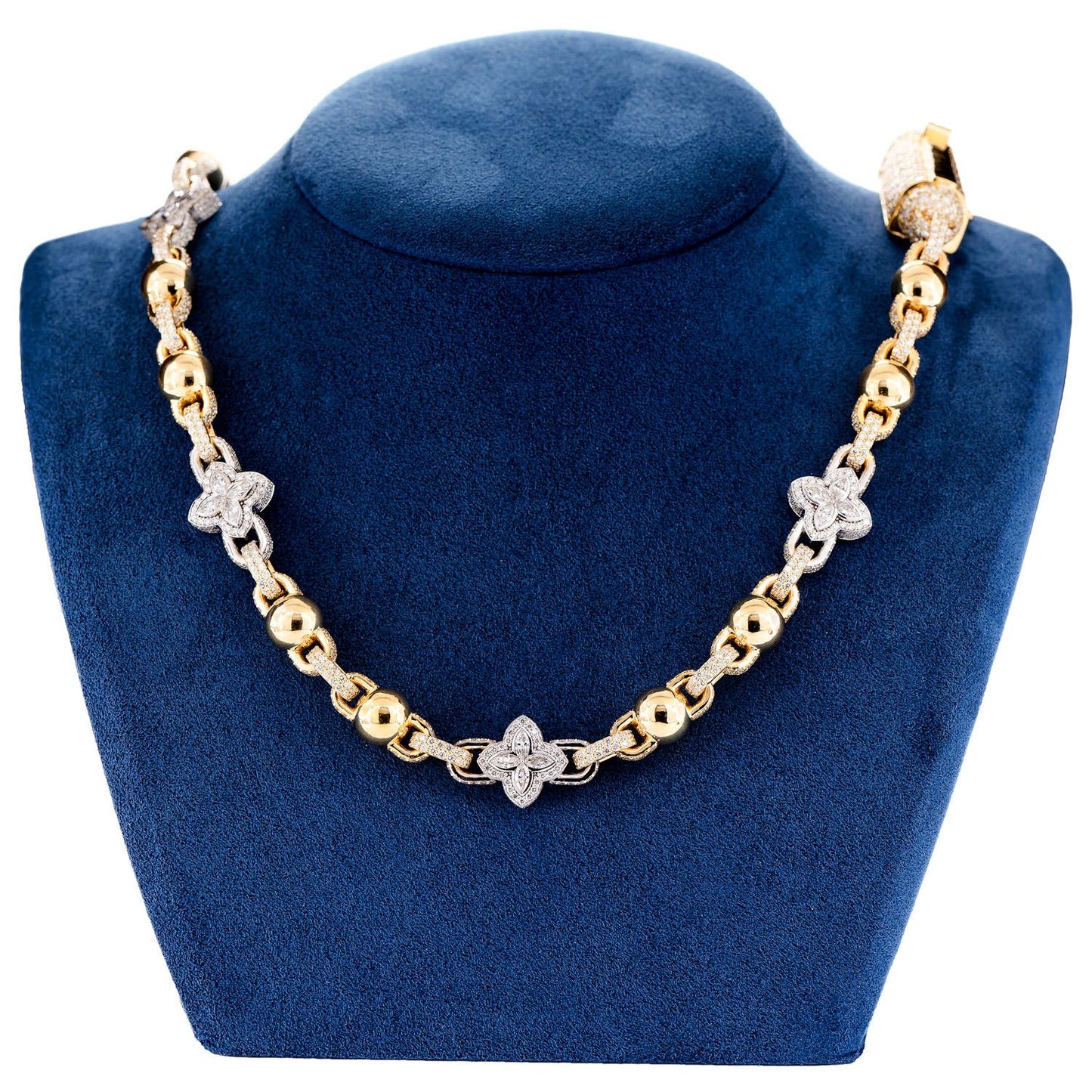 MARQUISE FLOWER DIAMOND STATION NECKLACE CHAIN 14K SOLID GOLD 36.10CTW