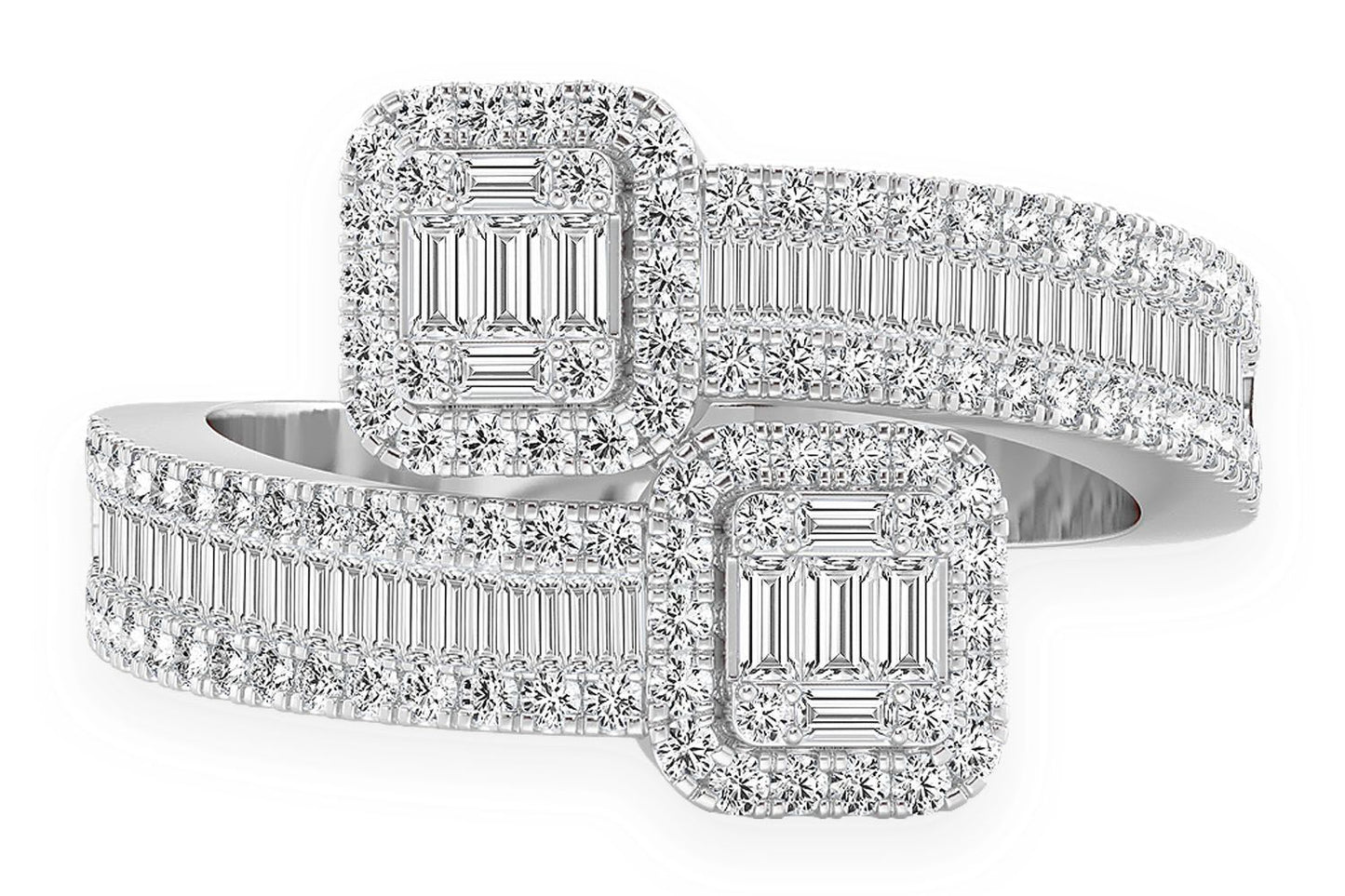 BORDER BAGUETTE CROSSOVER DIAMOND RING 14K SOLID GOLD 1.00CTW