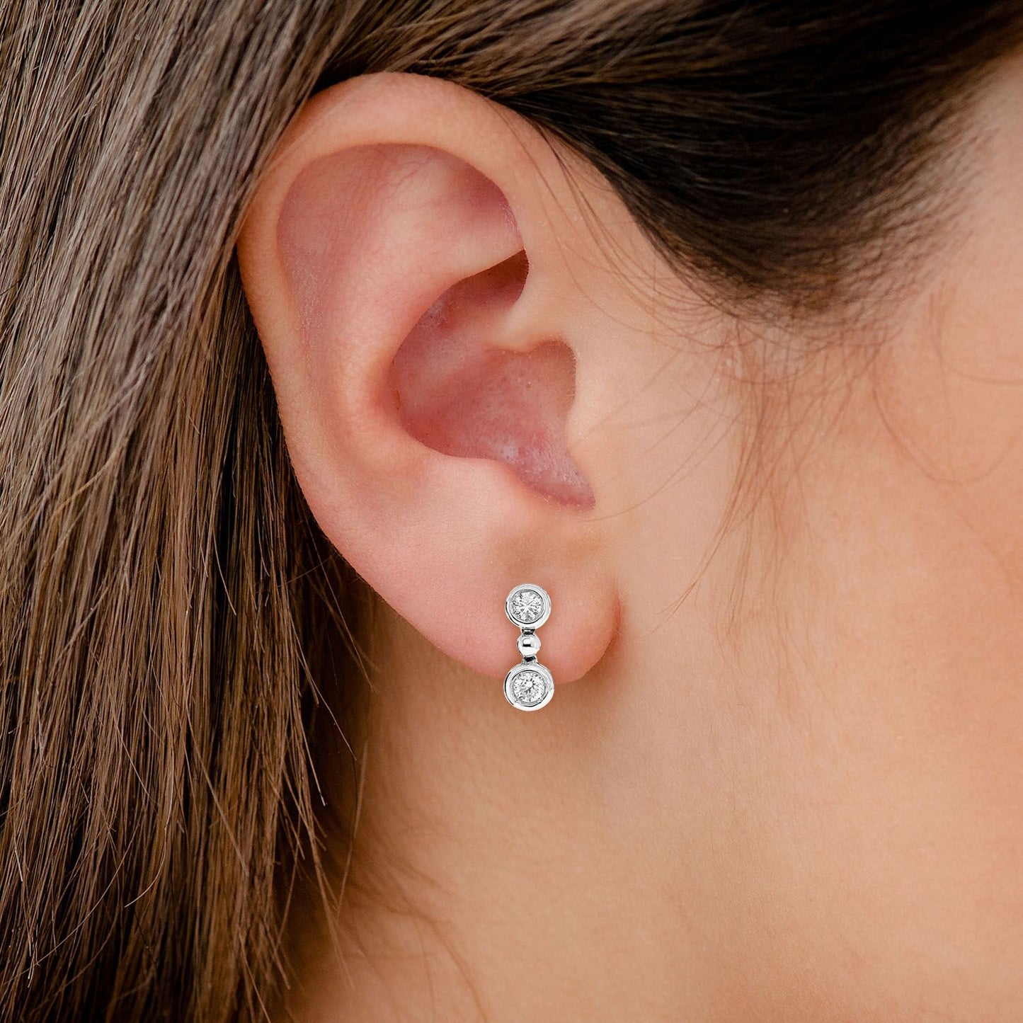 DANGLING BEAD & BEZEL DIAMOND EARRINGS 14K SOLID GOLD 1.10CTW