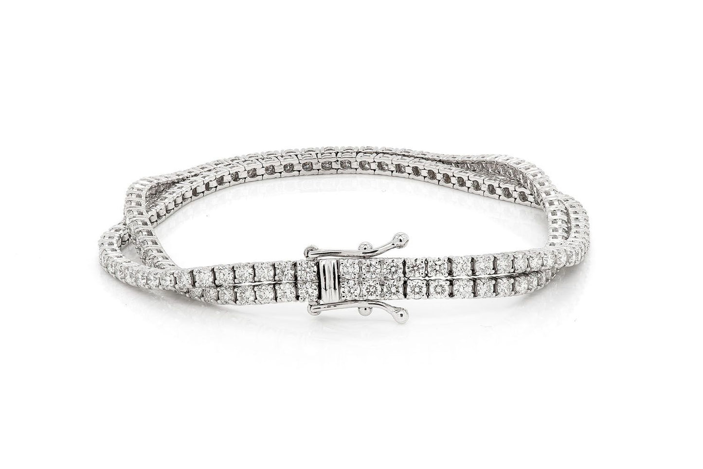4PT TWO ROW PRONG SET DIAMOND TENNIS BRACELET 14K SOLID GOLD 6.10CTW