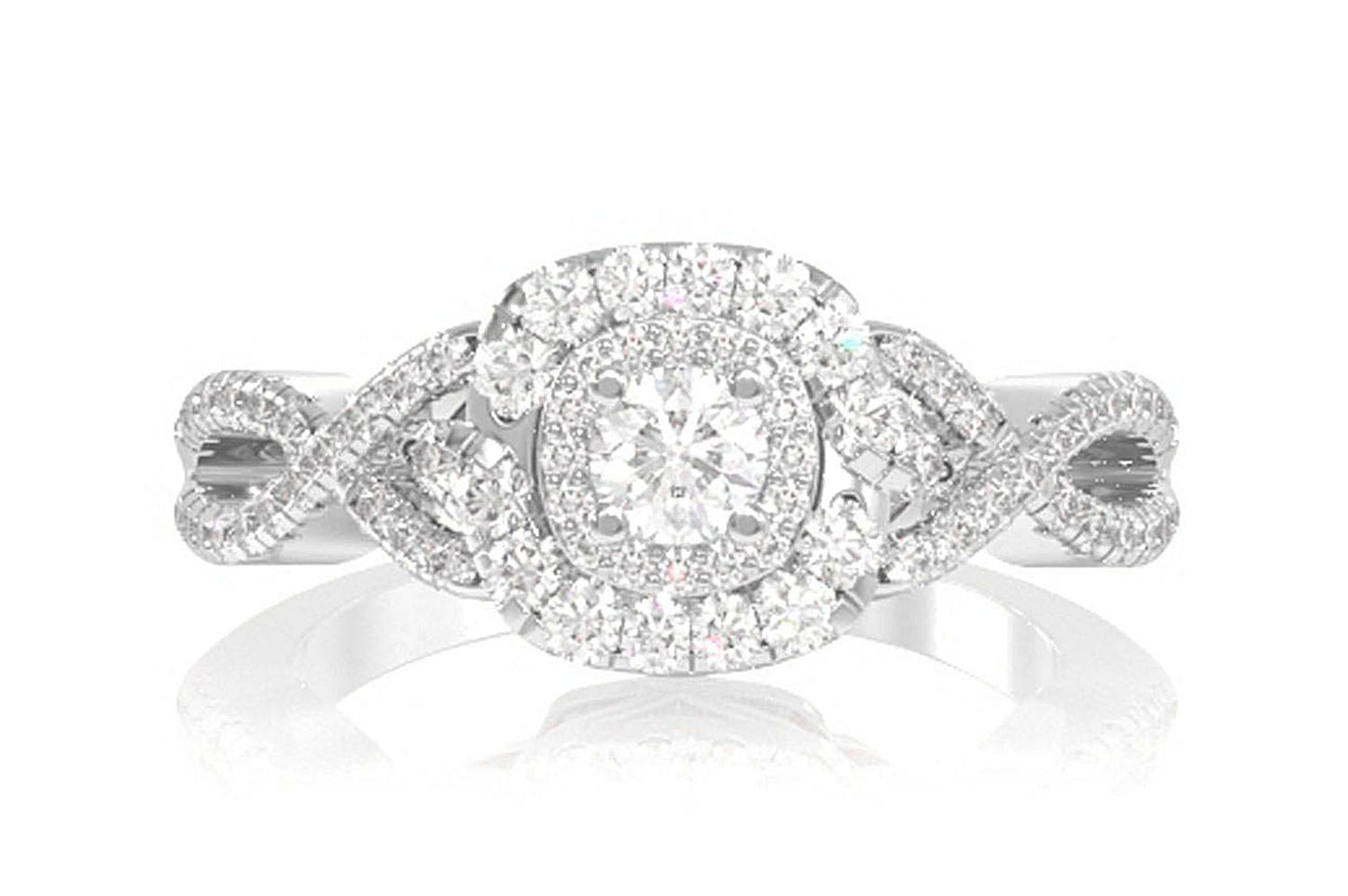 0.70CTW ROUND DIAMOND HALO CROSSOVER SHANK - DIAMOND ENGAGEMENT RING