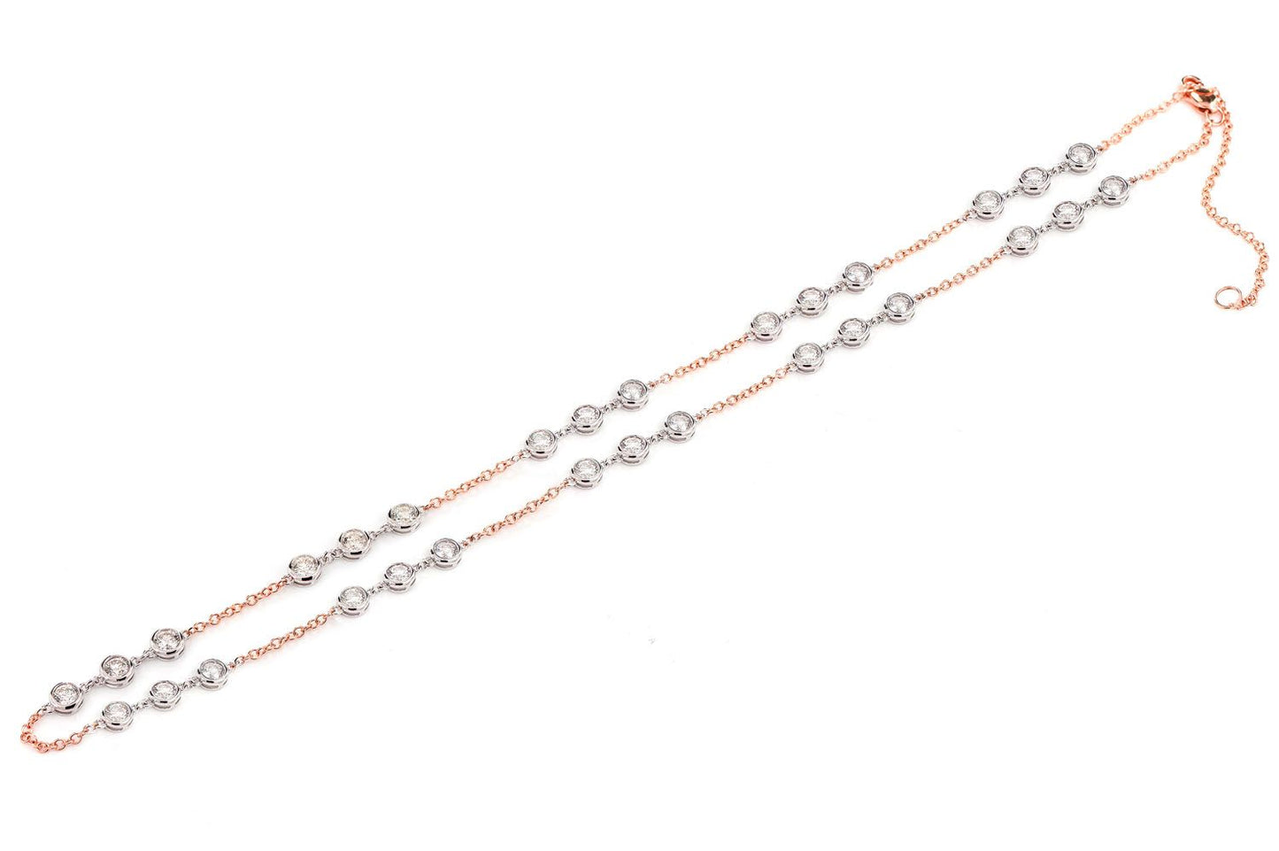 TRIO BEZEL SET DIAMOND NECKLACE CONNECTED 14K SOLID GOLD 3.65CTW