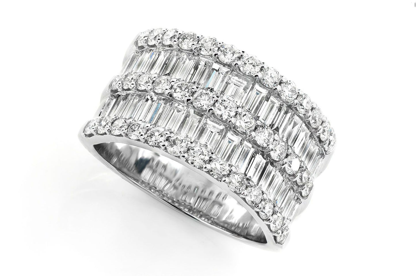 INEL CU 2 RÂNDURI DE BAGHETĂ ȘI DIAMANTE ROTUNDE, AUR MASIV DE 14K, 2,65 CT