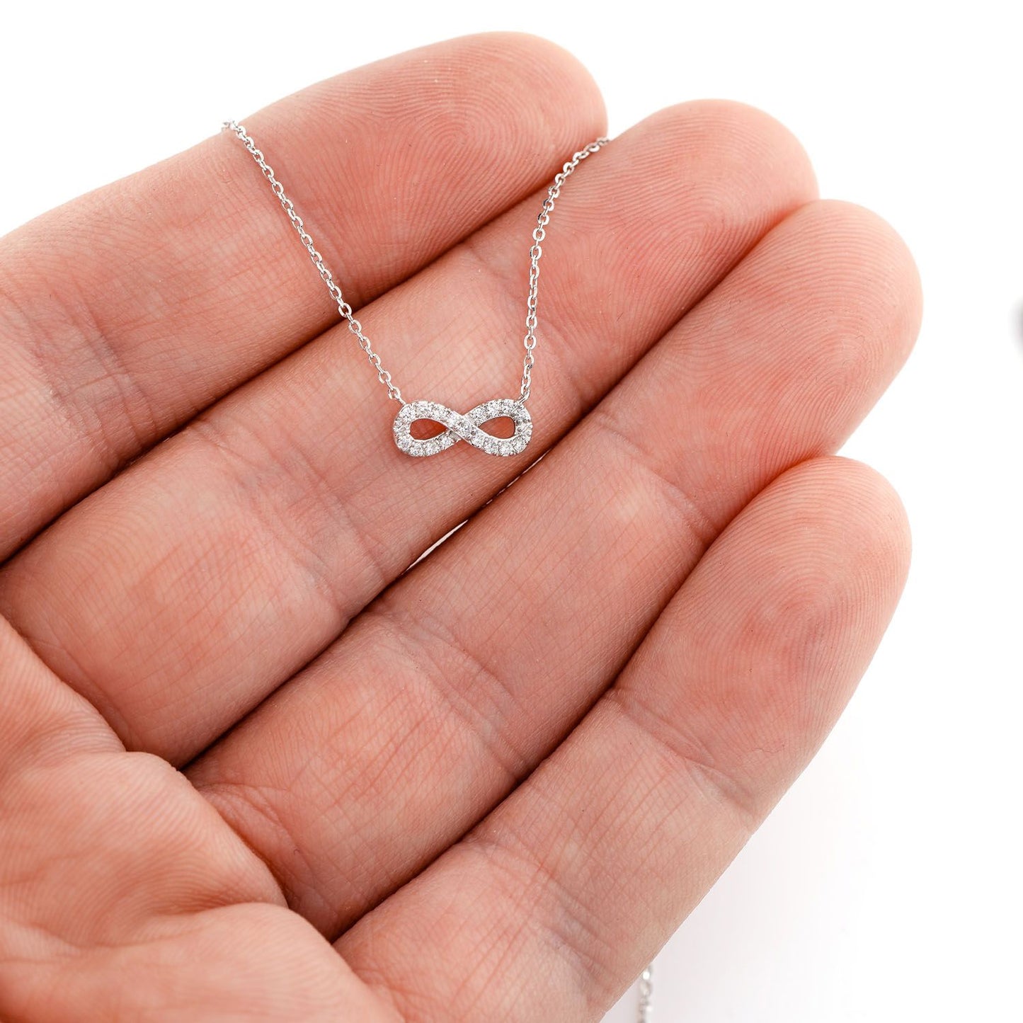 DIAMOND INFINITY SYMBOL PENDANT ATTACHED NECKLACE 14K SOLID GOLD 0.10CTW