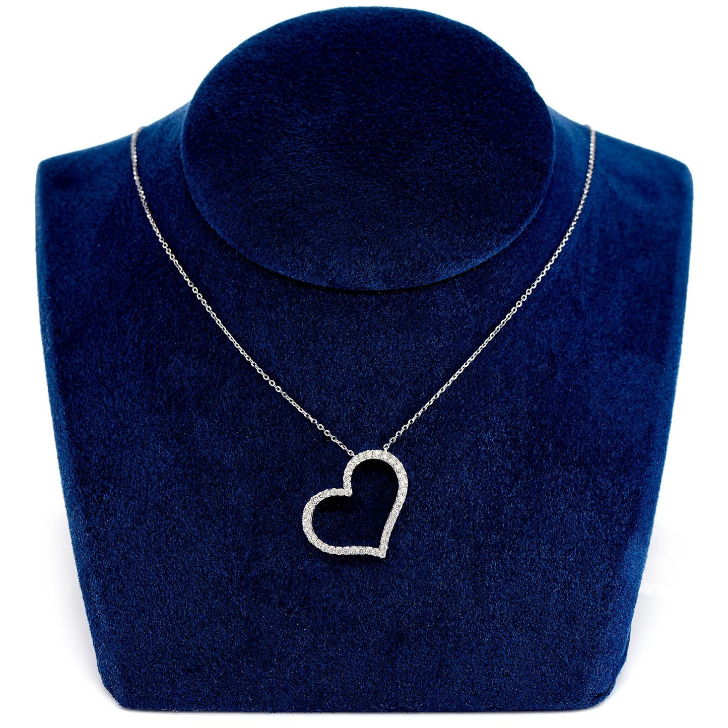 ANGLED OPEN DIAMOND HEART PENDANT ATTACHED NECKLACE 14K SOLID GOLD 0.50CTW