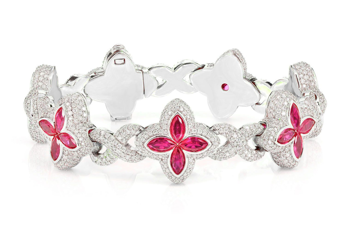 RUBY DIAMOND MARQUISE FLOWER INFINITY LINK BRACELET SOLID GOLD 19.60CTW