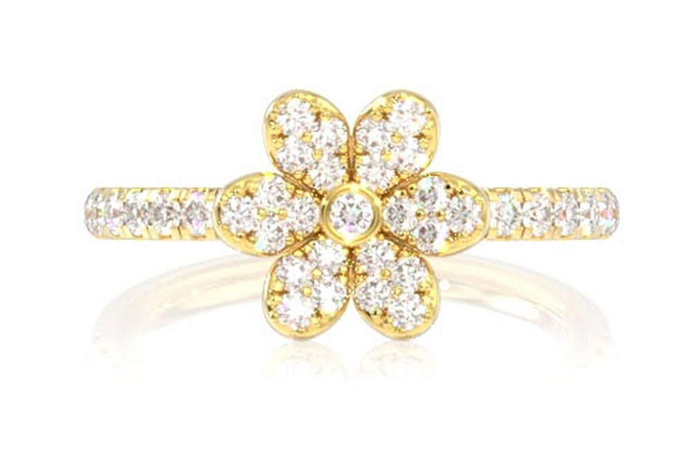INEL CU DIAMANT ȘI FLOARE, AUR MASIV DE 14K, 0.50CT
