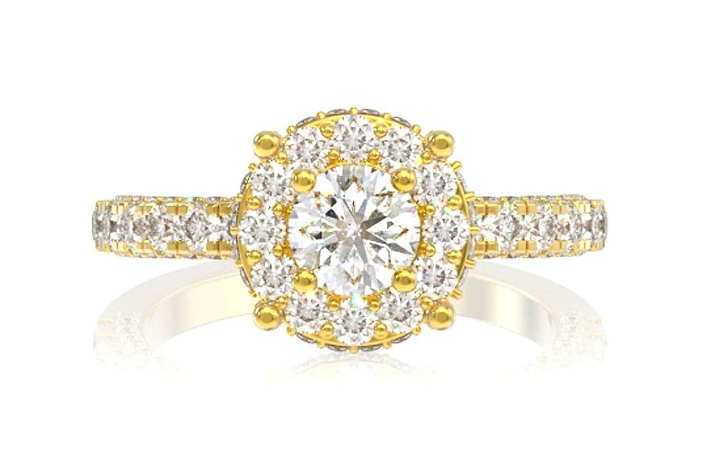 1.50CTW SINGLE HALO ROUND DELUXE DIAMOND ENGAGEMENT RING- 14K SOLID GOLD