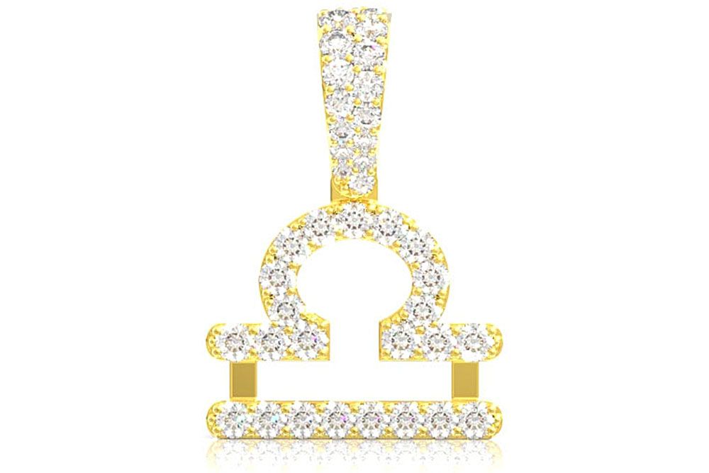 LIBRA ZODIAC DIAMOND PENDANT 14K SOLID GOLD 0.75CTW