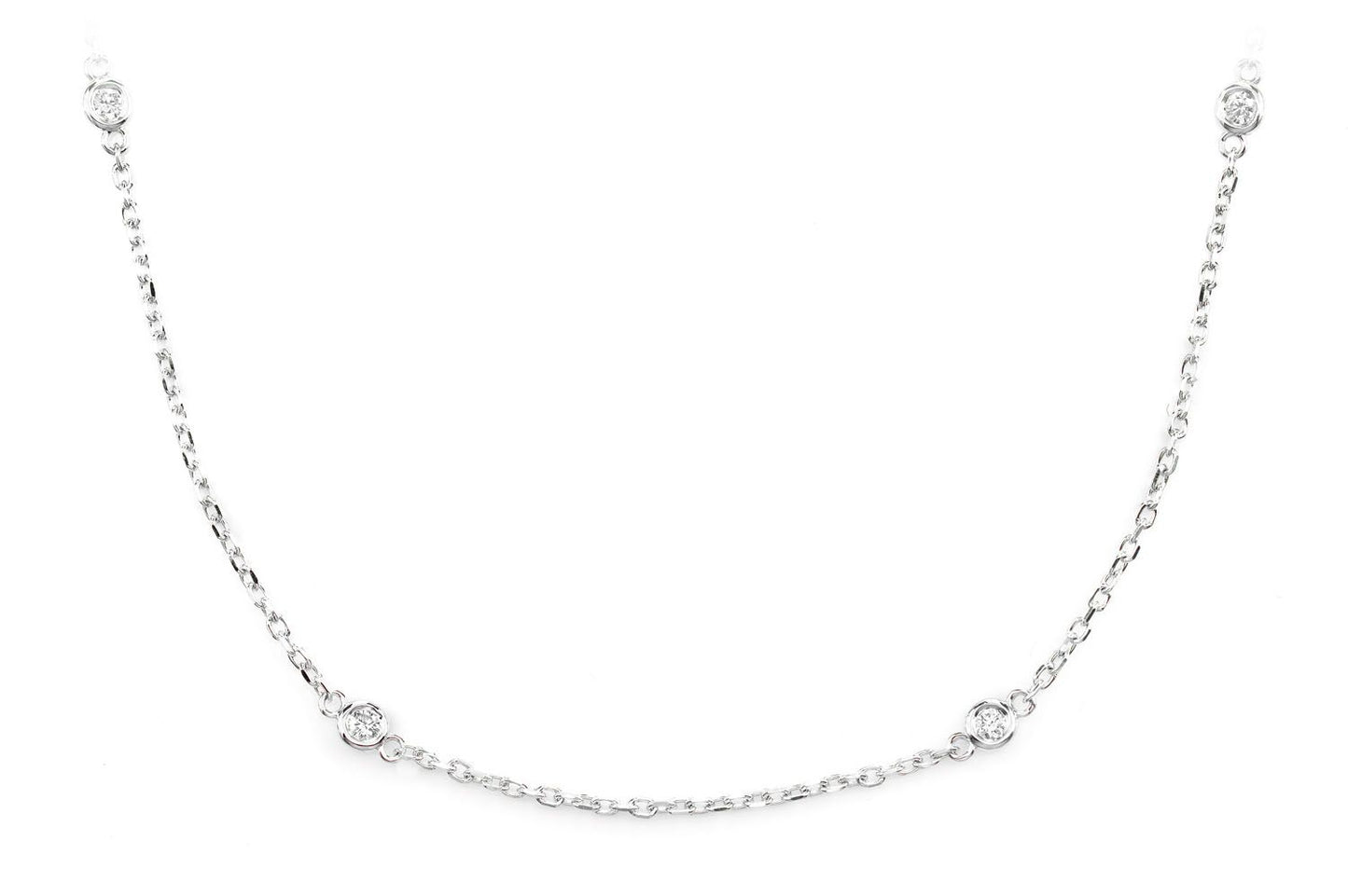 TEN STONE STATION BEZEL DIAMOND NECKLACE 14K SOLID GOLD 0.30CTW