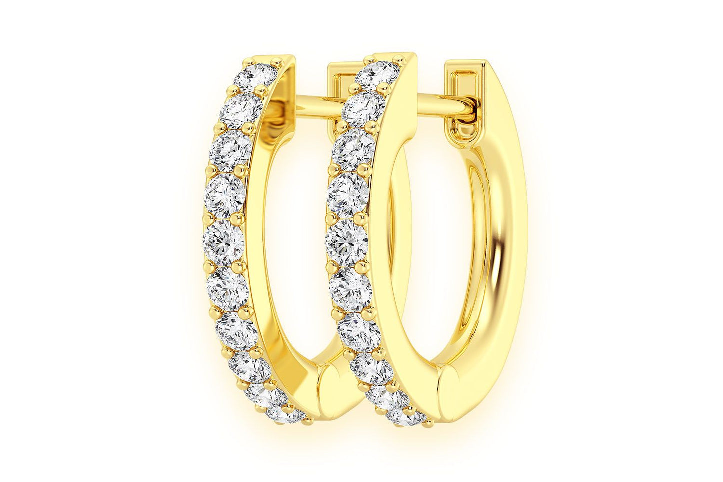 HOOP HALF DIAMOND EARRINGS 14K SOLID GOLD 0.10CTW