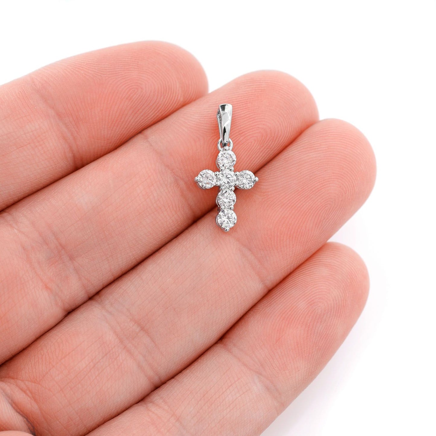 POINTED DIAMOND CROSS 14K SOLID GOLD 0.75CTW