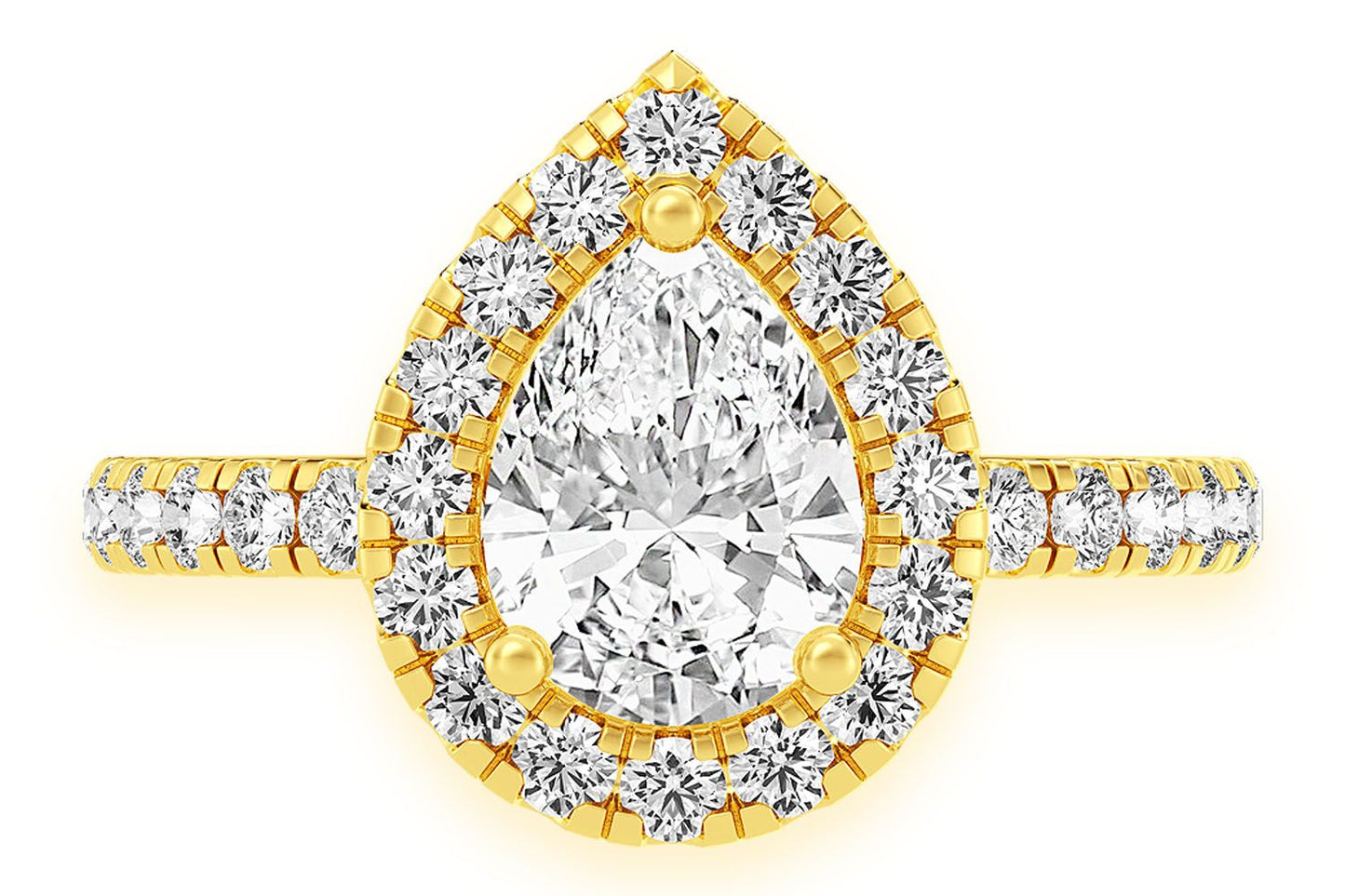 THAV - 1.00CT PEAR SOLITAIRE - SCALLOP HALO ONE ROW - DIAMOND ENGAGEMENT RING