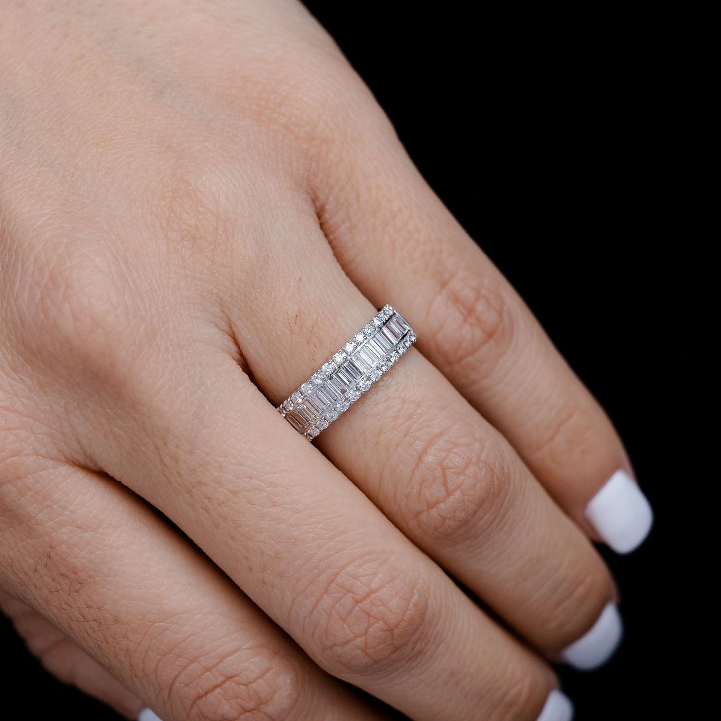 BAGUETTE AND ROUND DIAMOND BORDER BAND RING 14K SOLID GOLD 0.50CTW