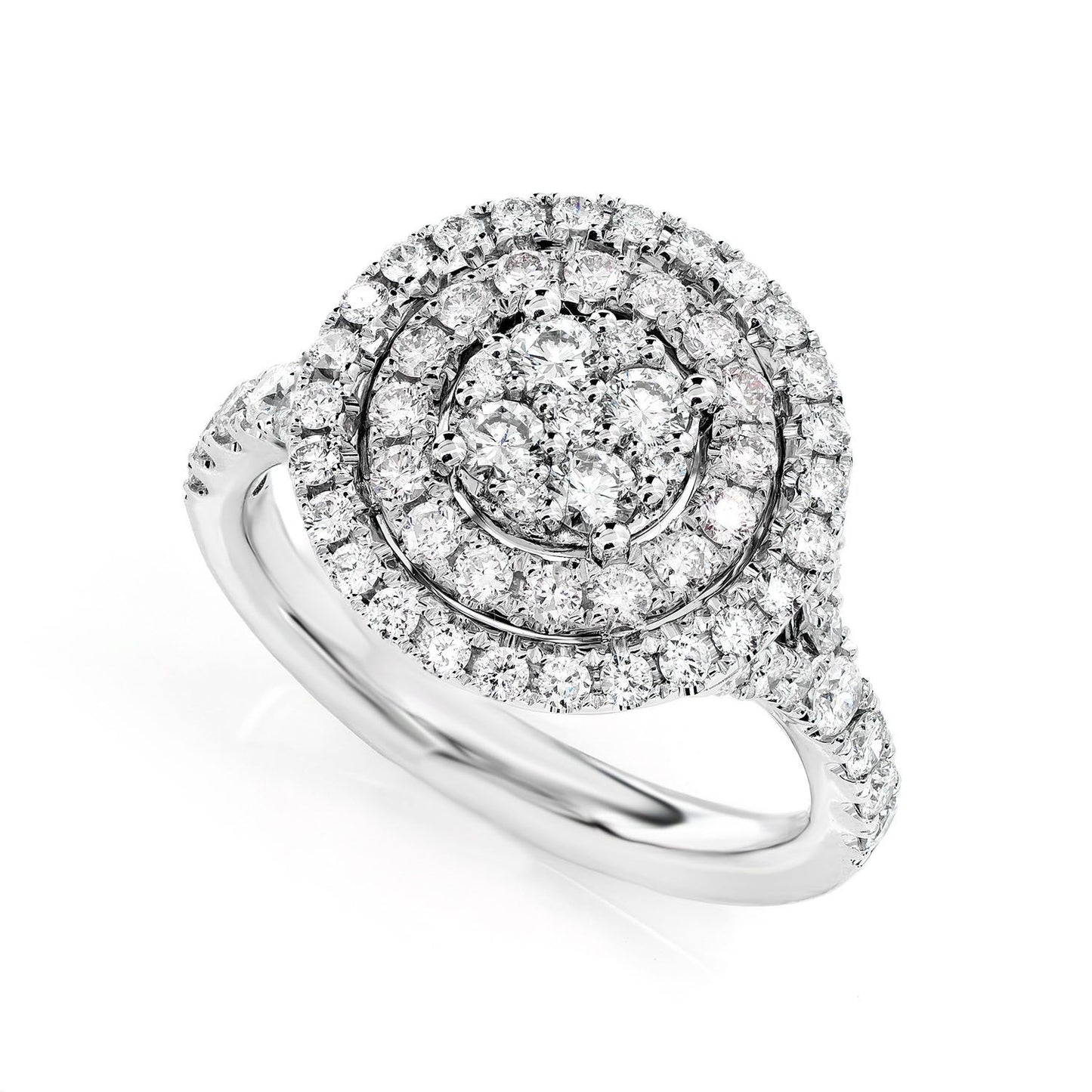 DOUBLE HALO ROUND CLUSTER DIAMOND RING 14K SOLID GOLD 1.15CTW