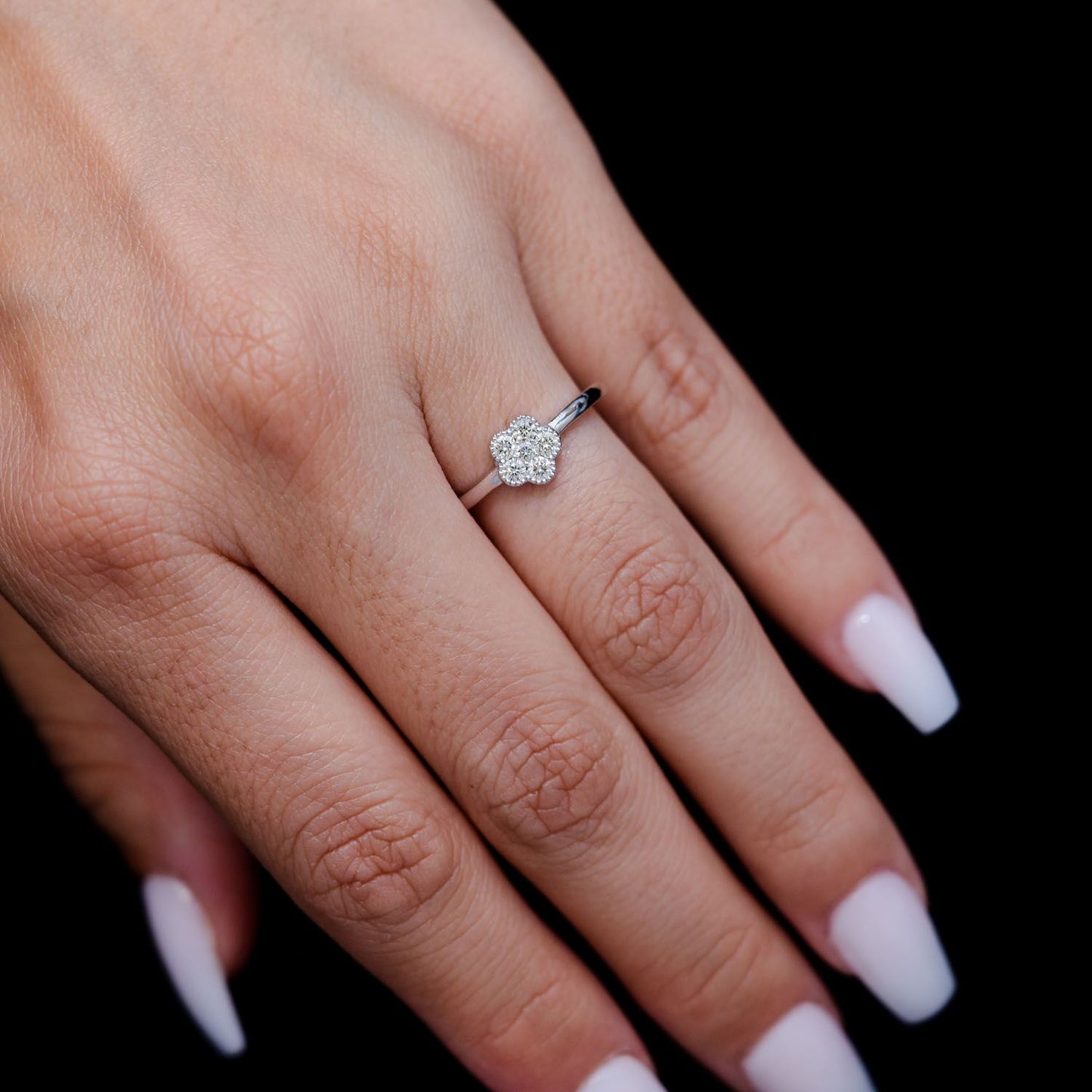DIAMOND MILGRAIN CLOVER ENGAGEMENT RING - 0.25CTW