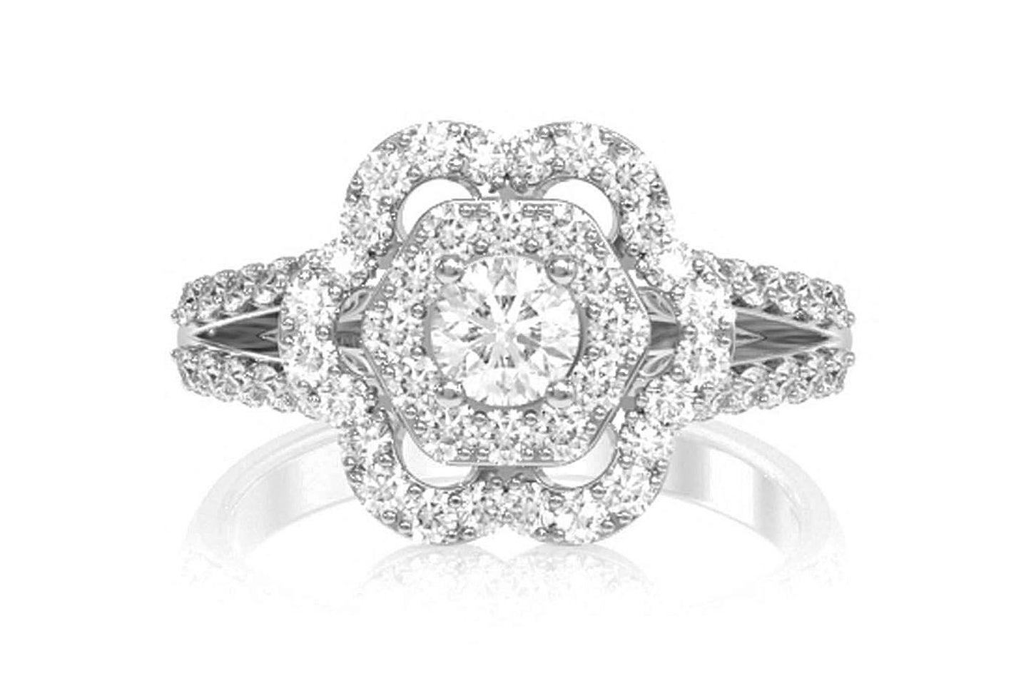 0.50CTW - FLOWER HALO SPLIT SHANK - DIAMOND ENGAGEMENT RING