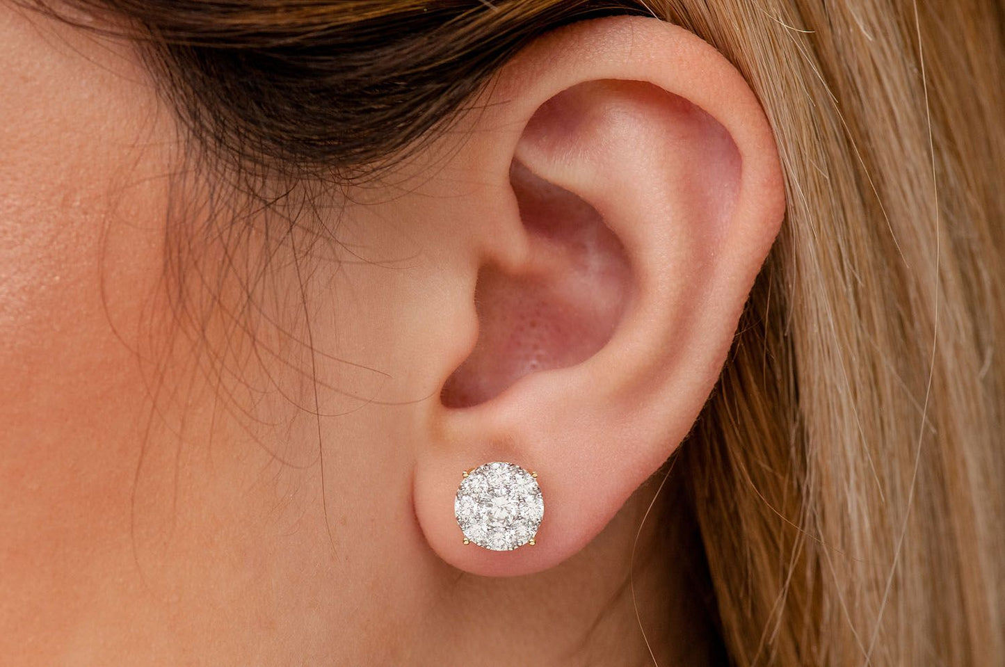 2.00CTW MOSAIC DIAMOND STUD EARRINGS 14K SOLID GOLD