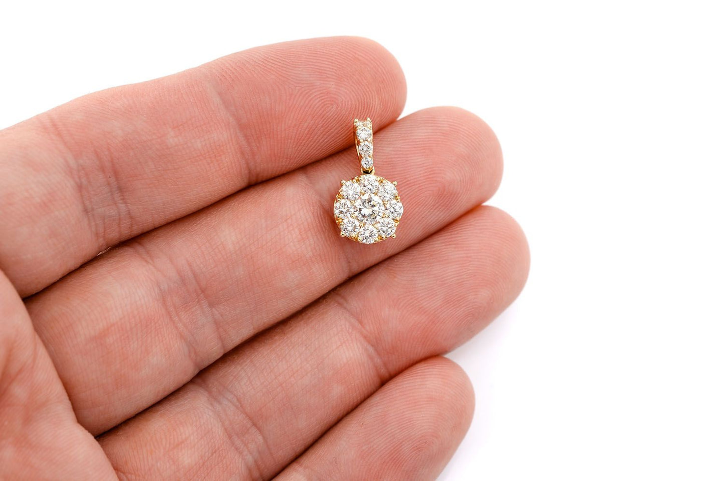 ROUND DIAMOND CLUSTER PENDANT 14K SOLID GOLD 1.00CTW