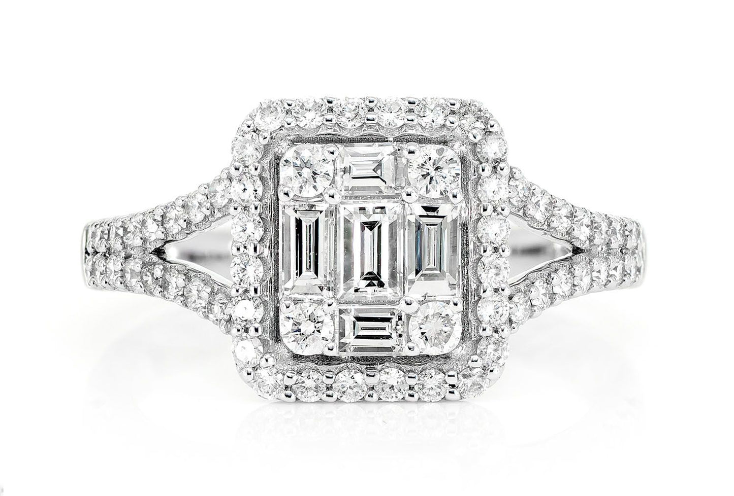 MOSAIC BAGUETTE AND ROUND DIAMOND ENGAGEMENT RING 1.10CTW - 14K SOLID GOLD