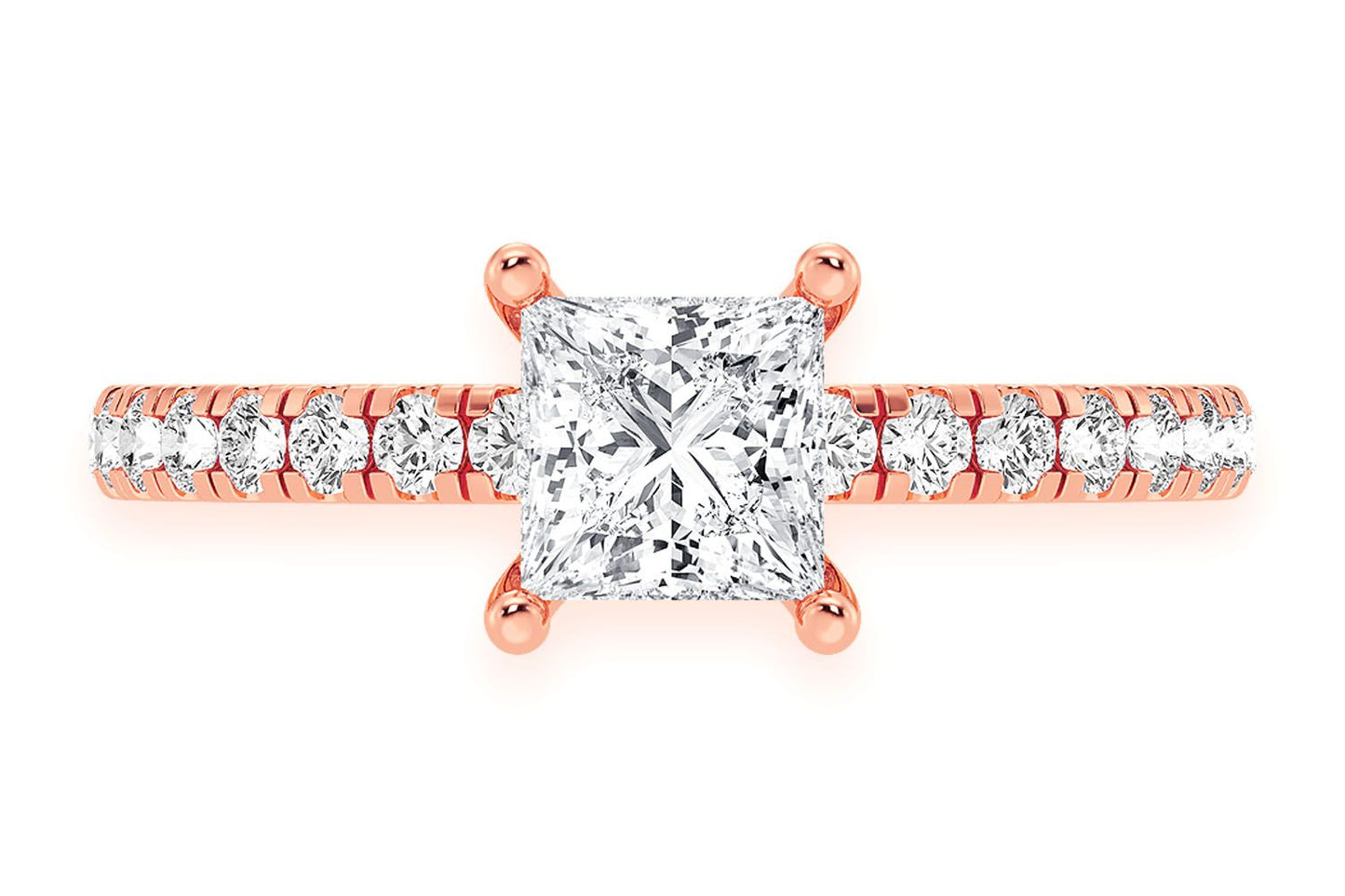 THINN - 0.75CT PRINCESS SOLITAIRE - ONE ROW UNDER HALO - DIAMOND ENGAGEMENT RING