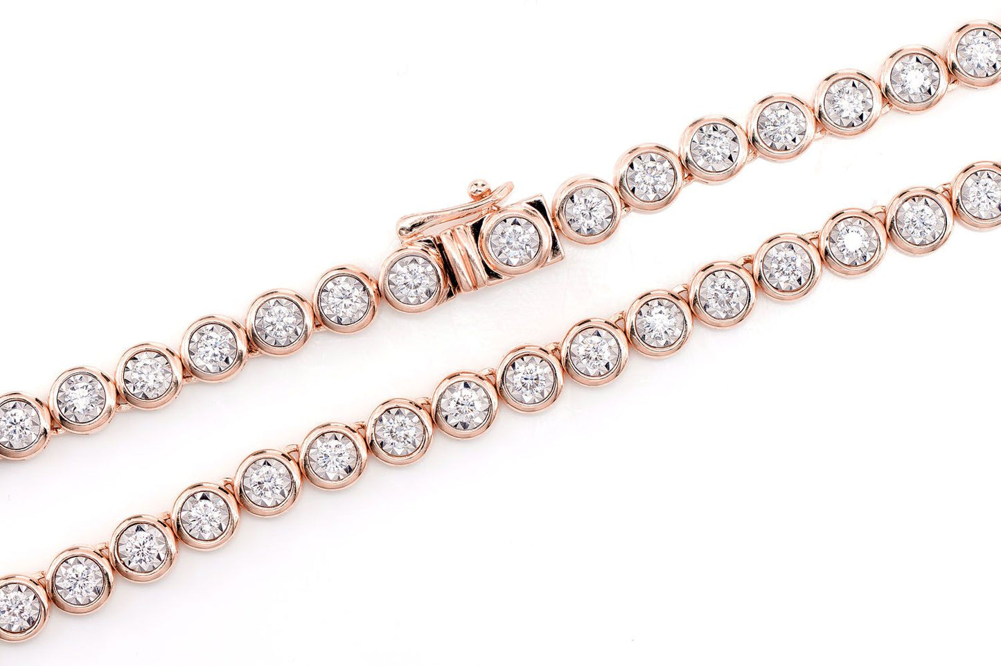 BEZEL SET MIRACLE DIAMOND TENNIS NECKLACE 14K SOLID GOLD 5.66CTW