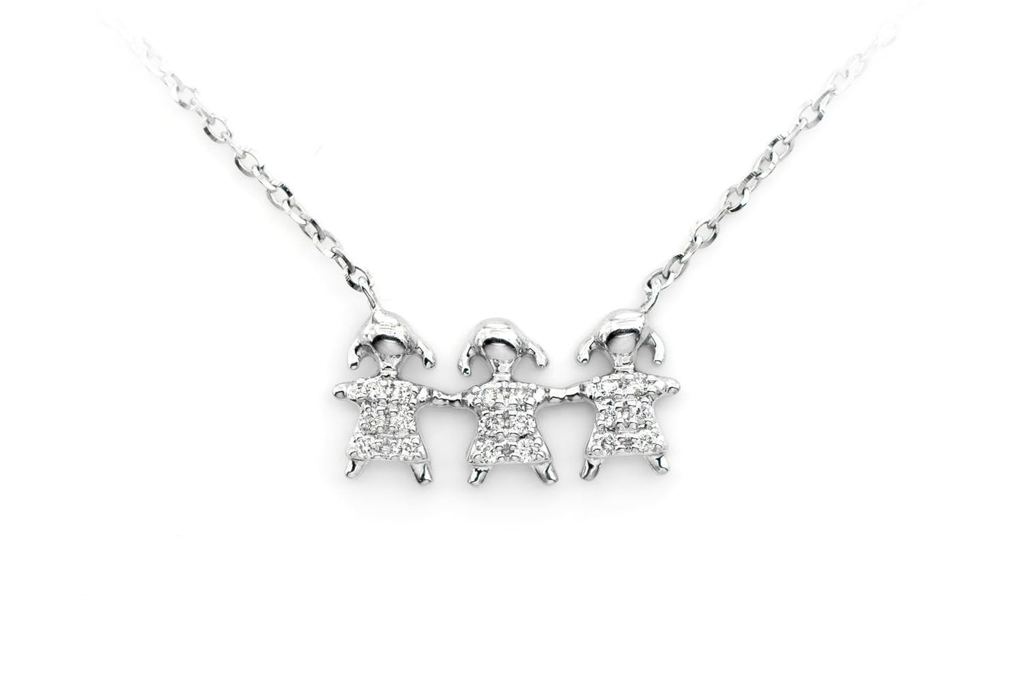 THREE GIRLS DIAMOND NECKLACE 14K SOLID GOLD 0.05CTW