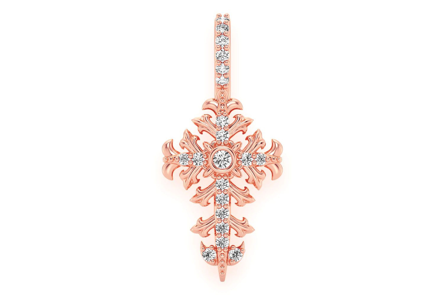 FILIGREE CROSS DIAMOND PENDANT 14K SOLID GOLD 0.10CTW