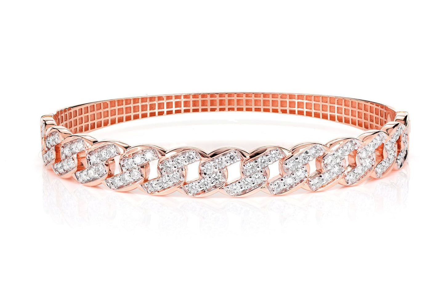 DIAMOND CURB LINK BANGLE BRACELET 14K SOLID GOLD 1.90CTW