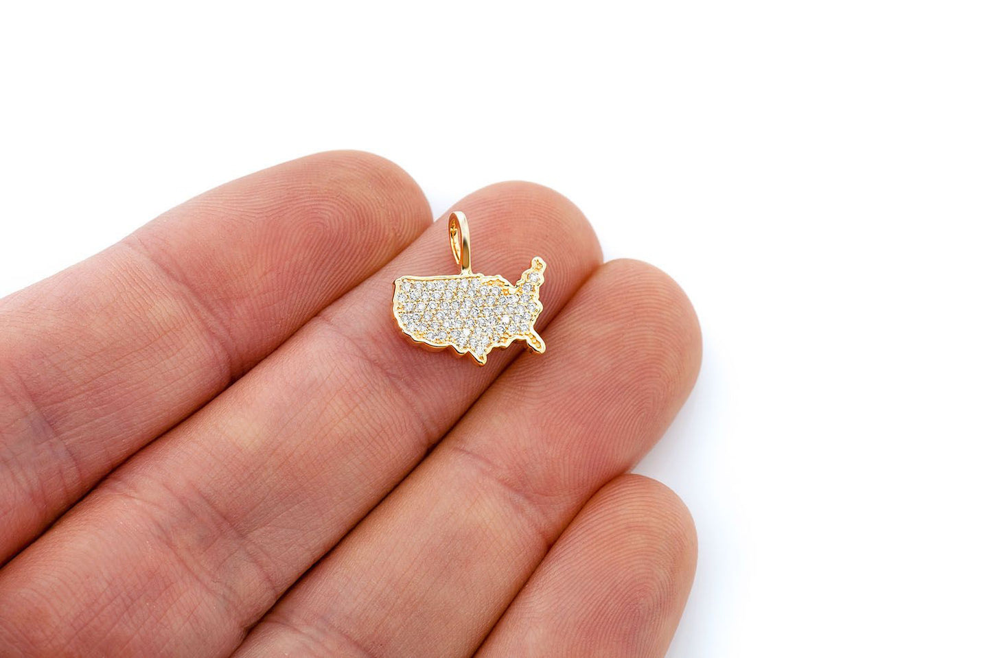 UNITED STATES OF AMERICA DIAMOND PENDANT 14K SOLID GOLD 0.30CTW