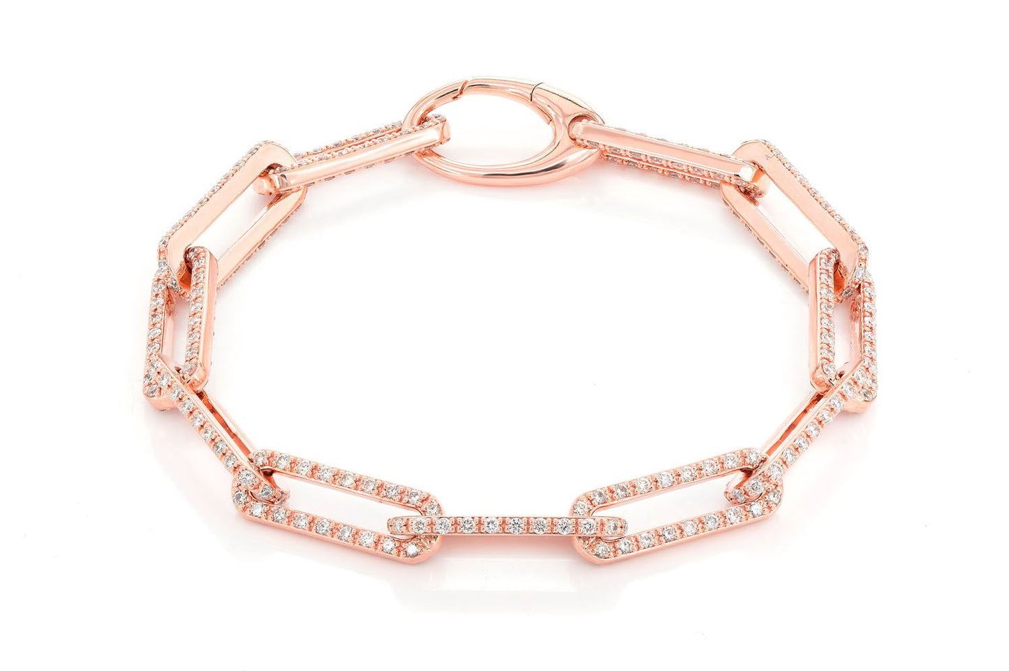 1 ROW ELONGATED ROLO LINK DIAMOND BRACELET 14K GOLD 3.25CTW