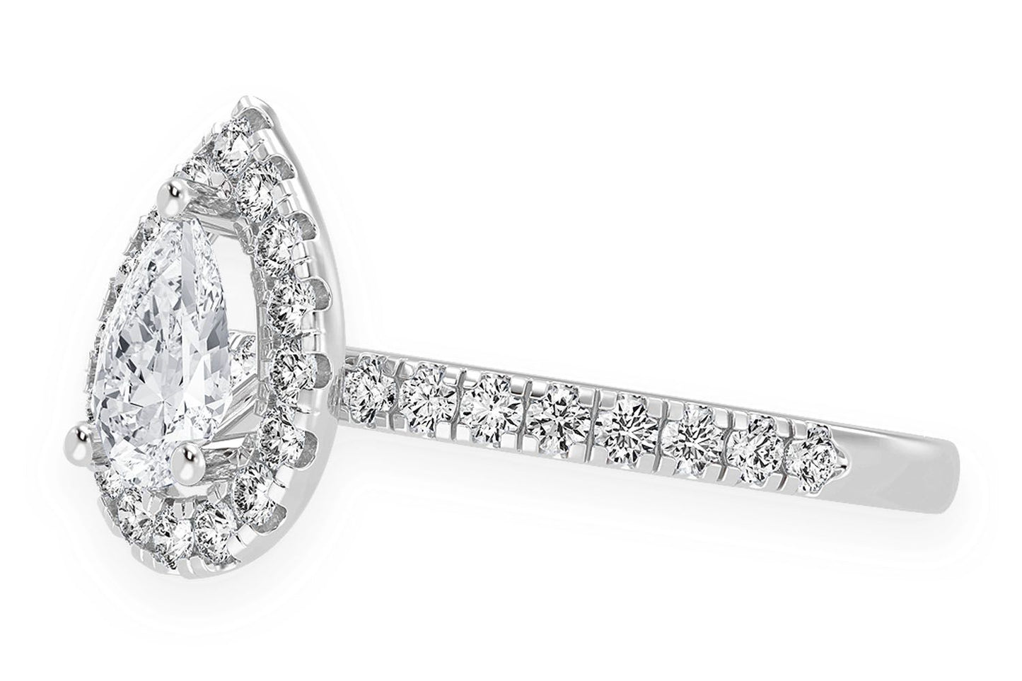 THAV - 0.75CT SOLITAIRE PEAR SHAPE HALO - DIAMOND ENGAGEMENT RING