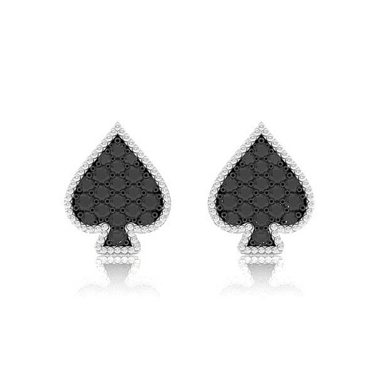 SPADE PLAYING CARD DIAMOND STUD EARRINGS 14K SOLID GOLD 0.30CTW