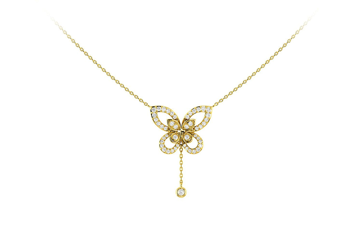 BUTTERFLY DIAMOND PENDANT ATTACHED NECKLACE 14K SOLID GOLD 0.40CTW