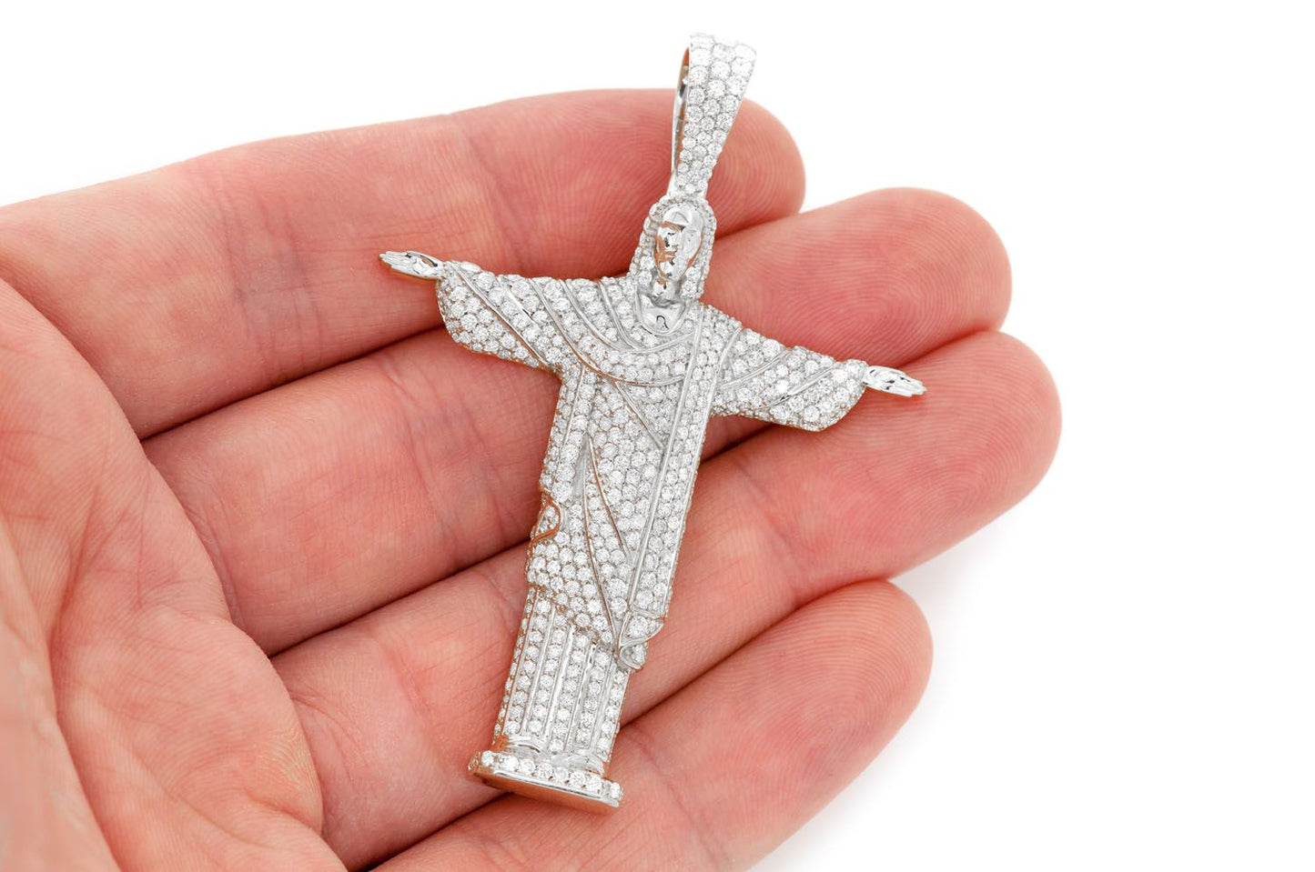 BRAZIL JESUS CHRIST THE REDEEMER DIAMOND PENDANT 14K SOLID GOLD 14K SOLID GOLD 4.25CTW