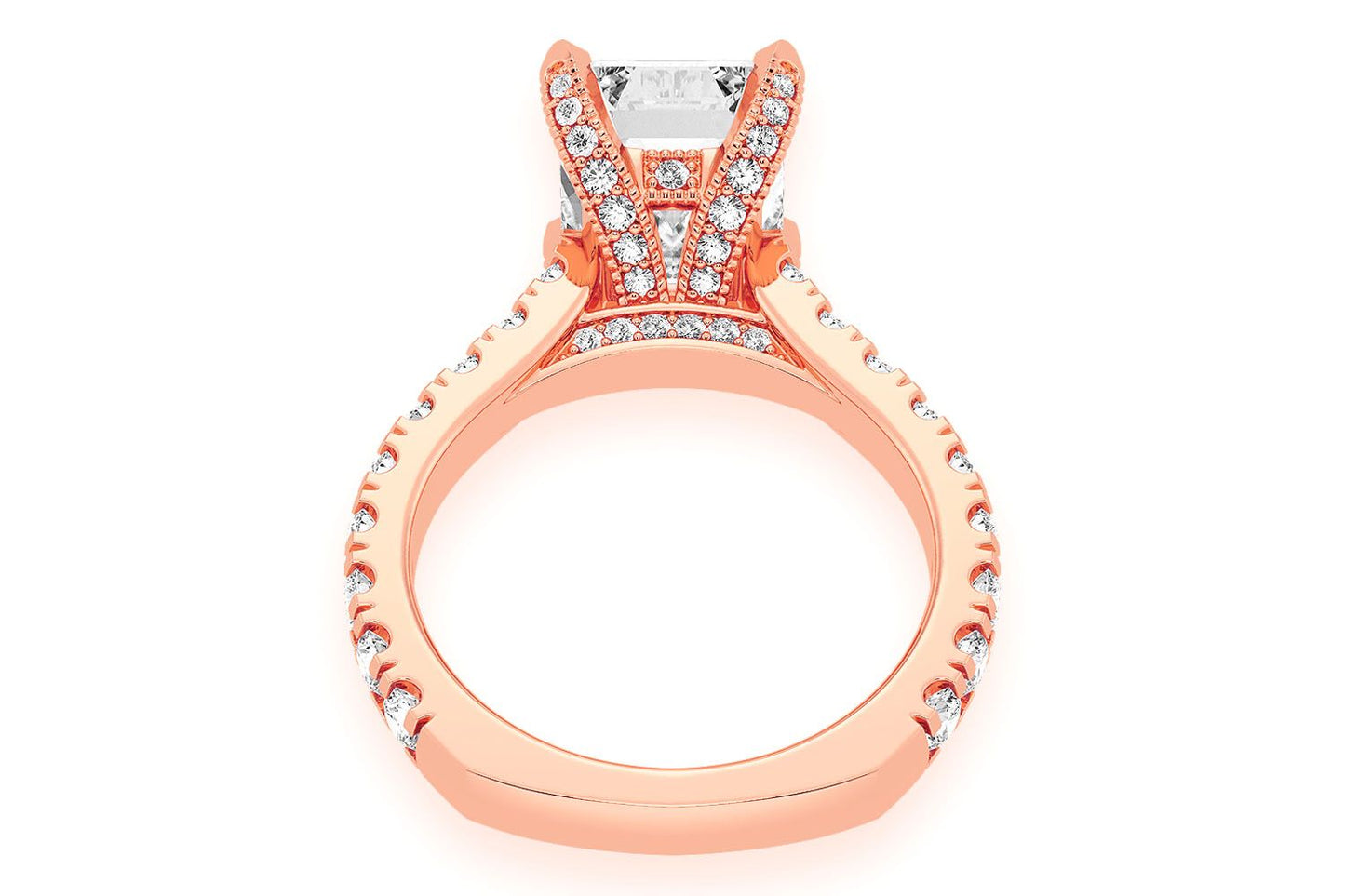 3.00CT EMERALD SOLITAIRE - SINGLE ROW SCALLOP - DIAMOND ENGAGEMENT RING