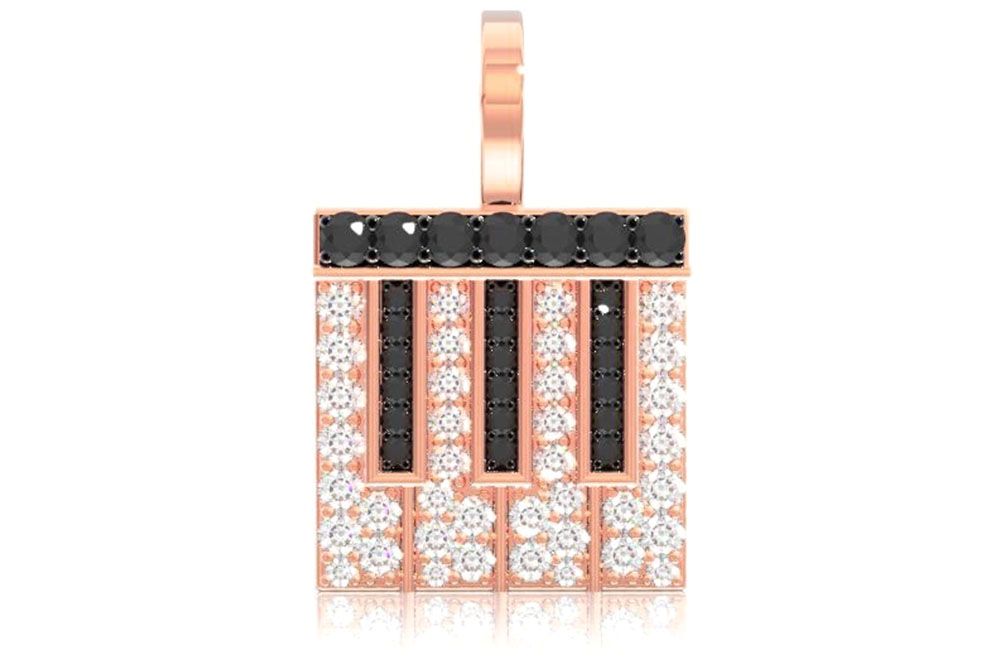 PIANO BLACK & WHITE DIAMOND PENDANT 14K SOLID GOLD 0.75CTW