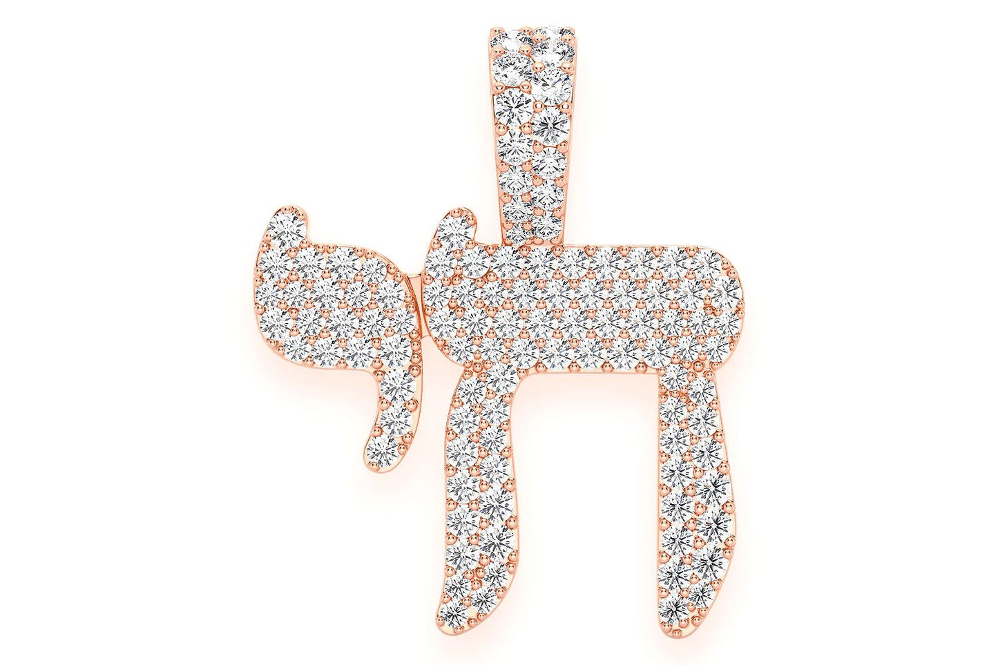 Pandantiv Chai cu diamante ebraice, aur masiv de 14k, 0,75 ct