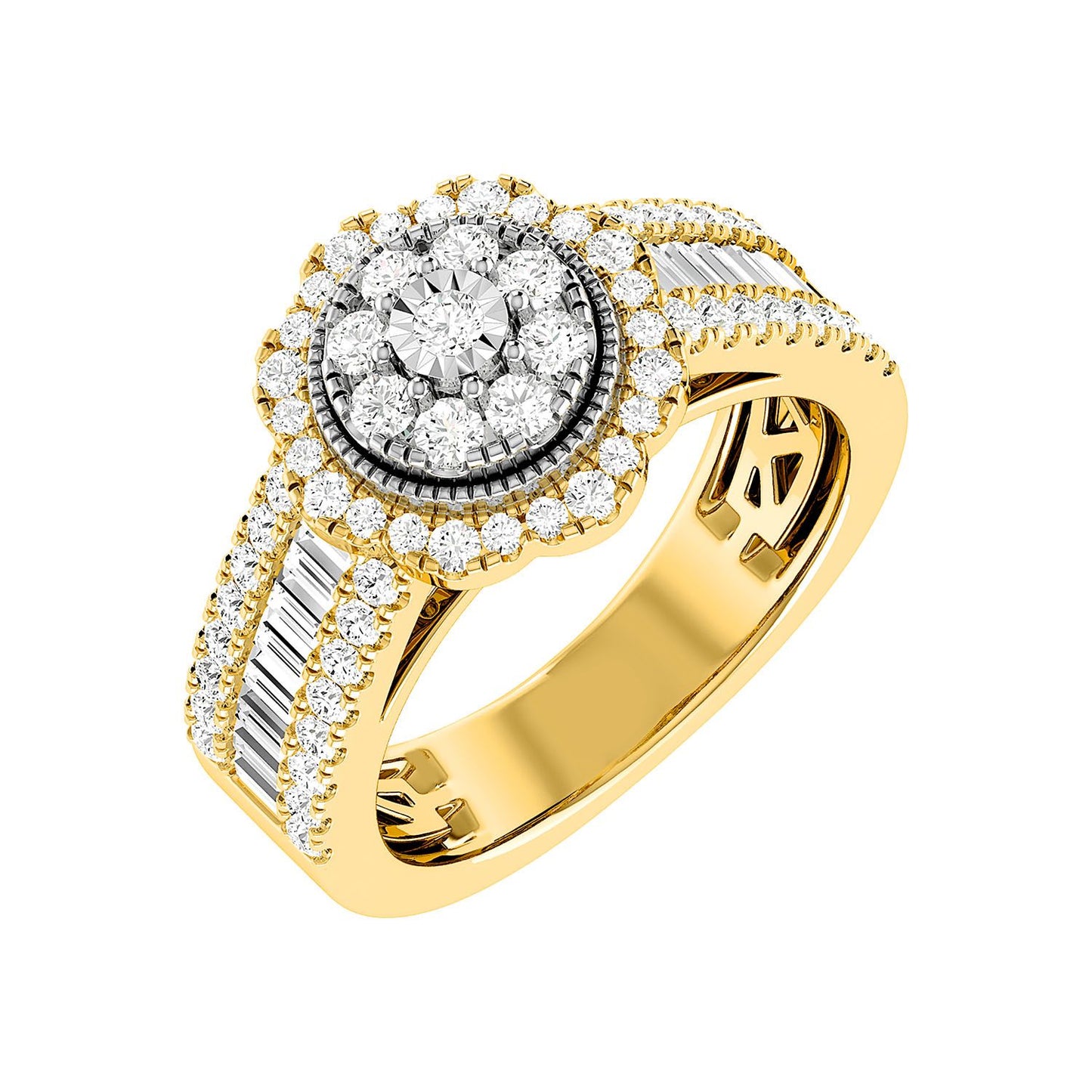 INEL DE LOGODNĂ CU DIAMANTE ROTUNDE ȘI BAGHETĂ, 1.00CT, AUR MASIV DE 14K