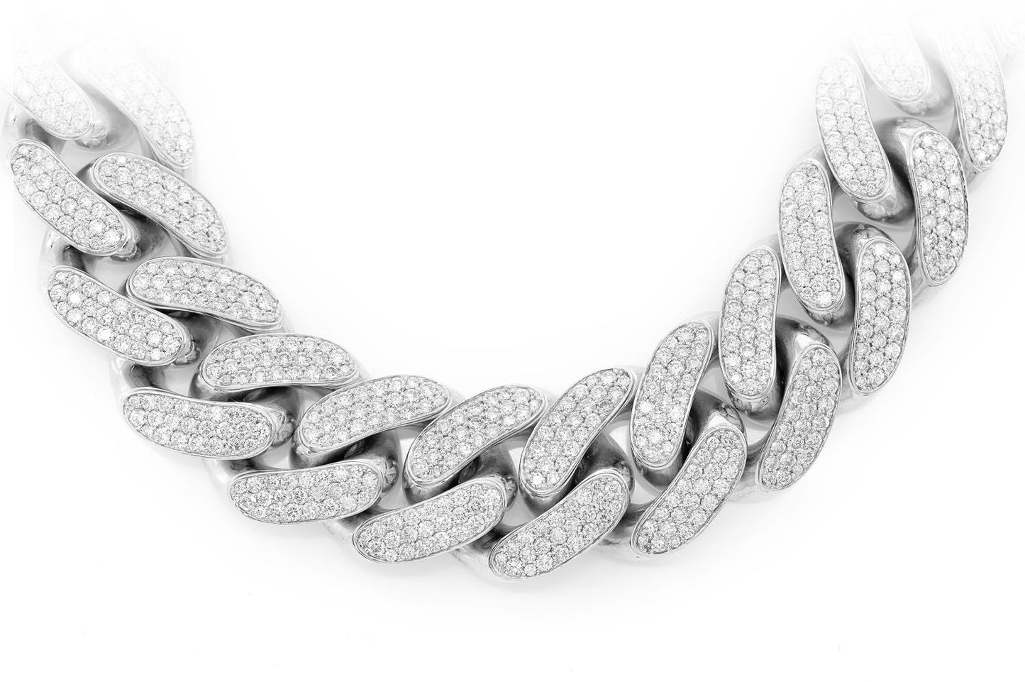 Бриллиантовое колье Miami Cuban Link 24 мм, цельное золото 14 карат, 71,75 карата