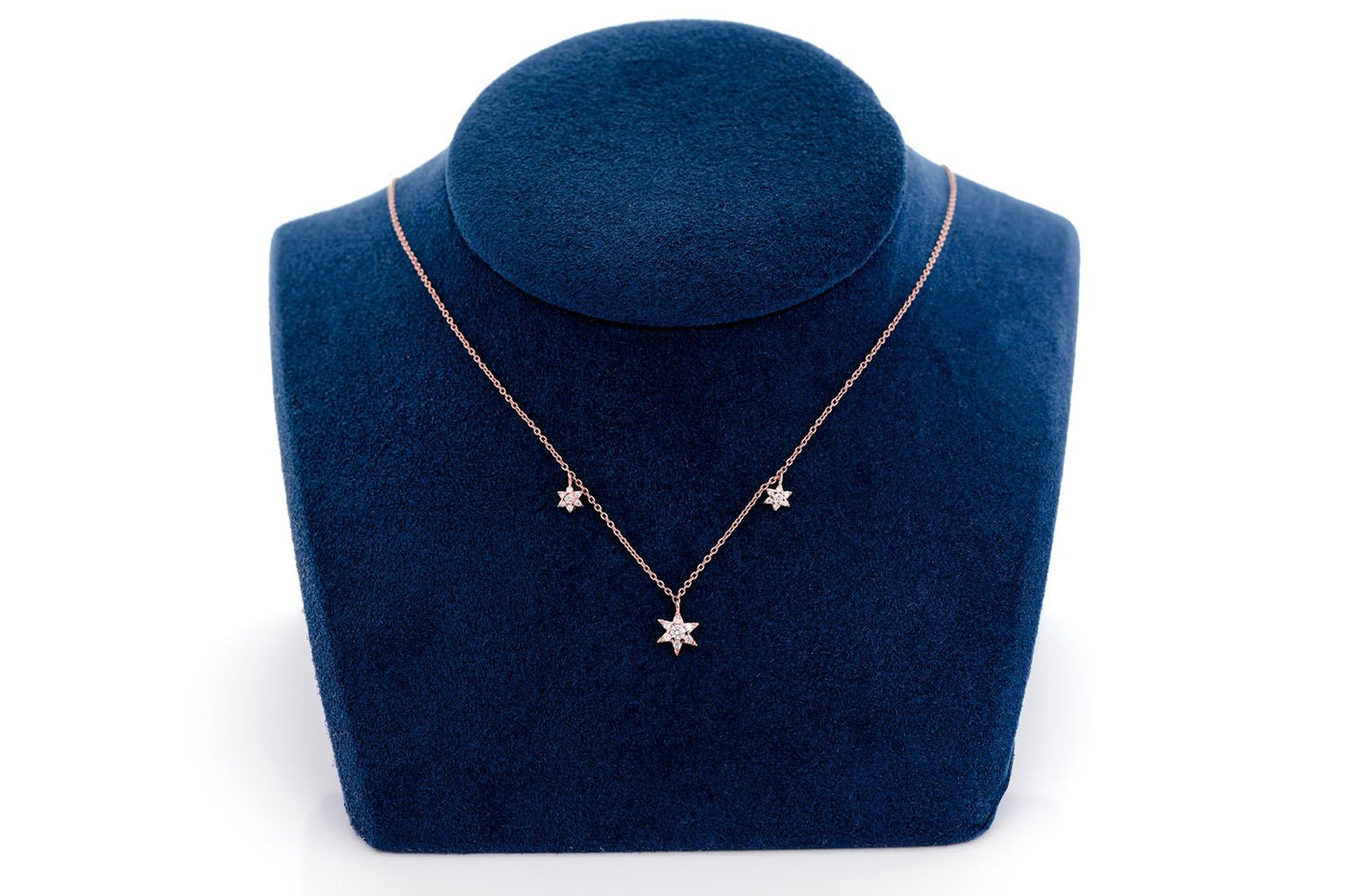 THREE STAR DIAMOND NECKLACE 14K SOLID GOLD 0.21CTW