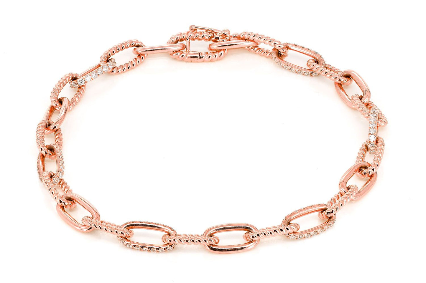 DIAMOND PAVE ENLONGATED ROLO LINK BRACELET 14K SOLID GOLD 0.70CTW
