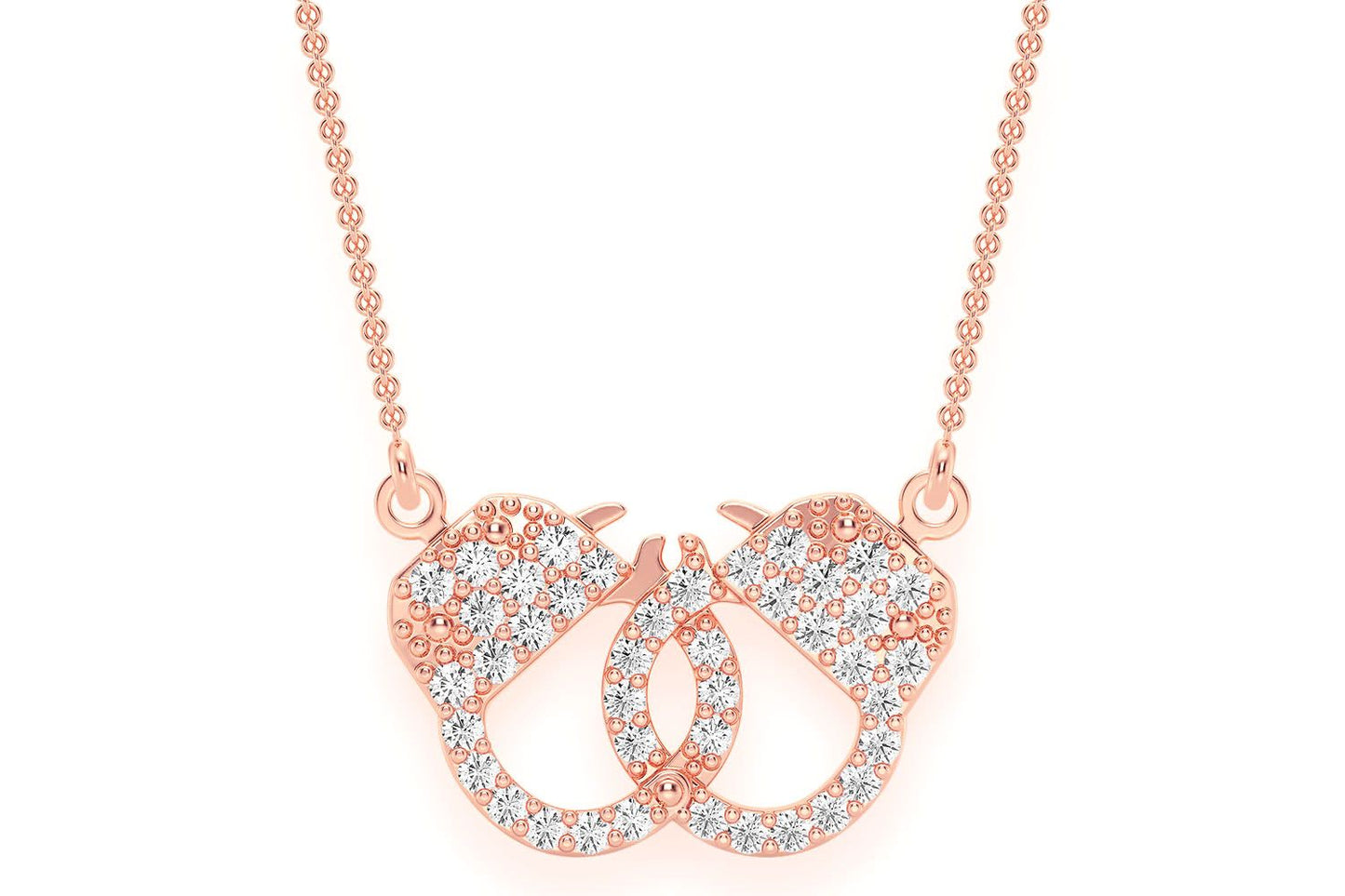 INFINITY HANDCUFFS DIAMOND NECKLACE CONNECTED 14K SOLID GOLD 0.15CTW