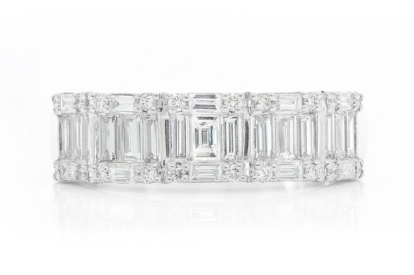 BAGUETTE AND ROUND DIAMOND BAND 14K SOLID GOLD 1.50CTW