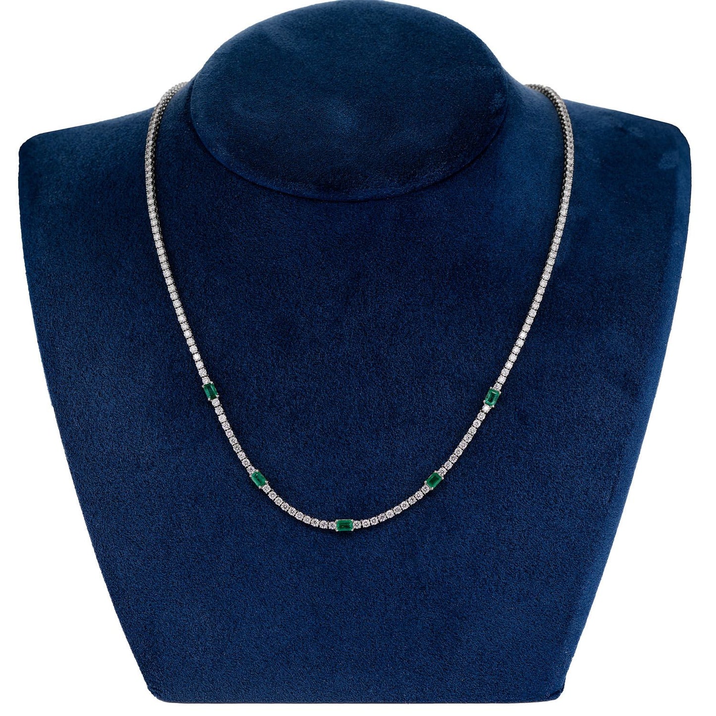 DIAMOND TENNIS NECKLACE WITH EMERALD GEMSTONES 14K SOLID GOLD 5.90CTW
