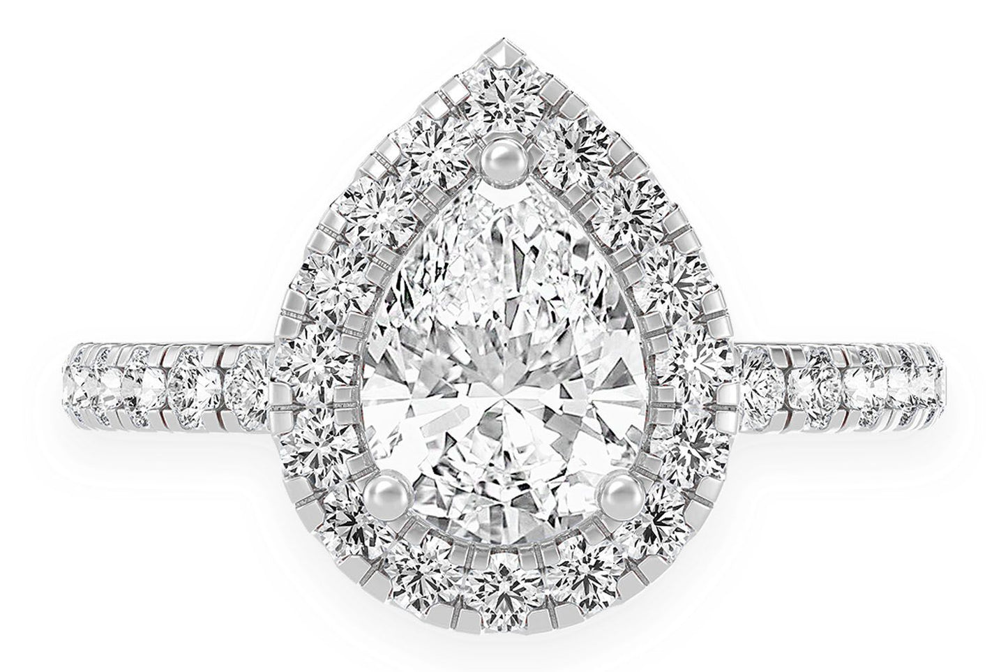 THAV - 1.00CT PEAR SOLITAIRE - SCALLOP HALO ONE ROW - DIAMOND ENGAGEMENT RING