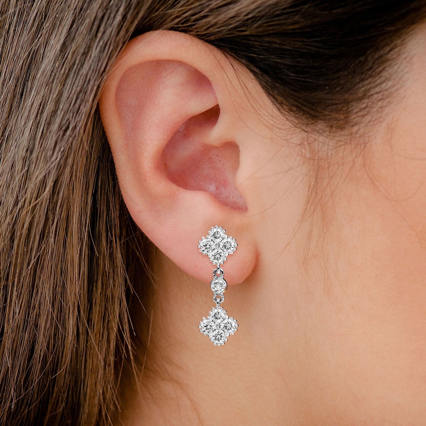 CERCEI CU DIAMANTE CLOVER MILGRAIN, AUR MASIV DE 14K, 0.75CT