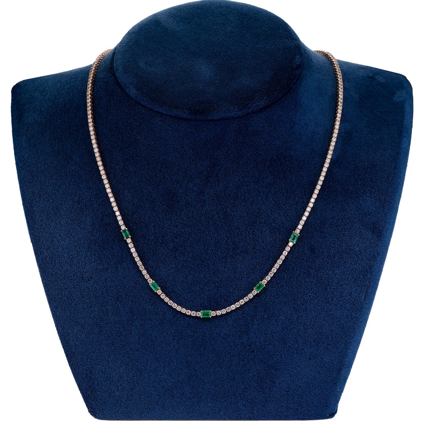 DIAMOND TENNIS NECKLACE WITH EMERALD GEMSTONES 14K SOLID GOLD 5.90CTW