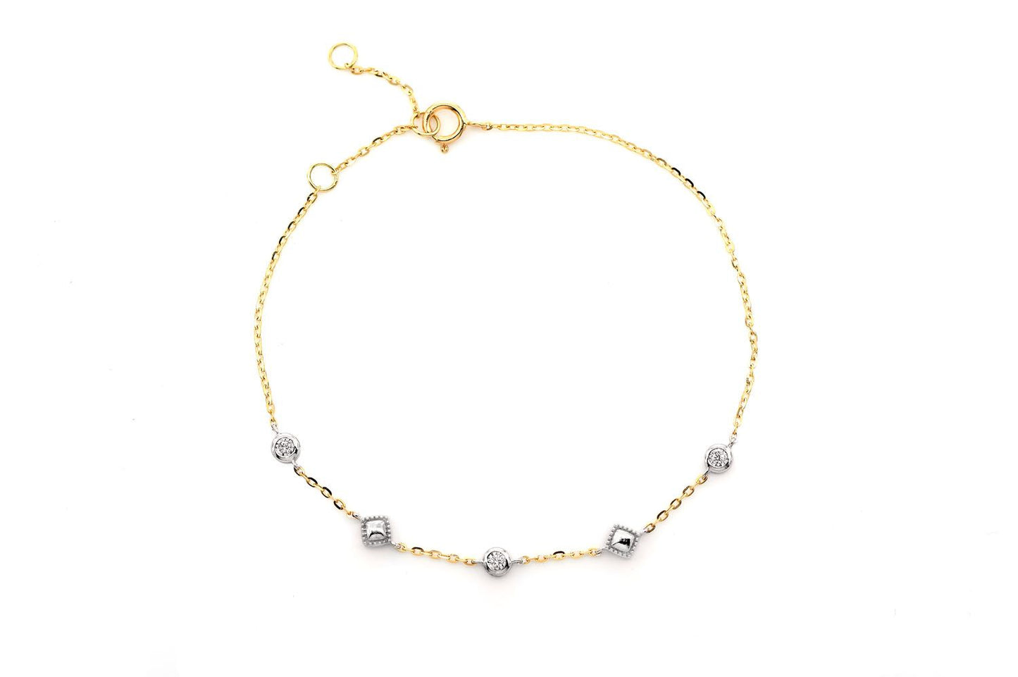 SQUARE BEAD & BEZEL DIAMOND BRACELET 14K SOLID GOLD 0.05CTW